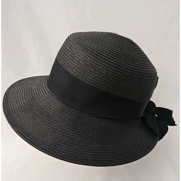 Scala Accessories - Scala Riviera Women's Black Paper Poly Braid Round Crown with 4" Brim Sunhat OS